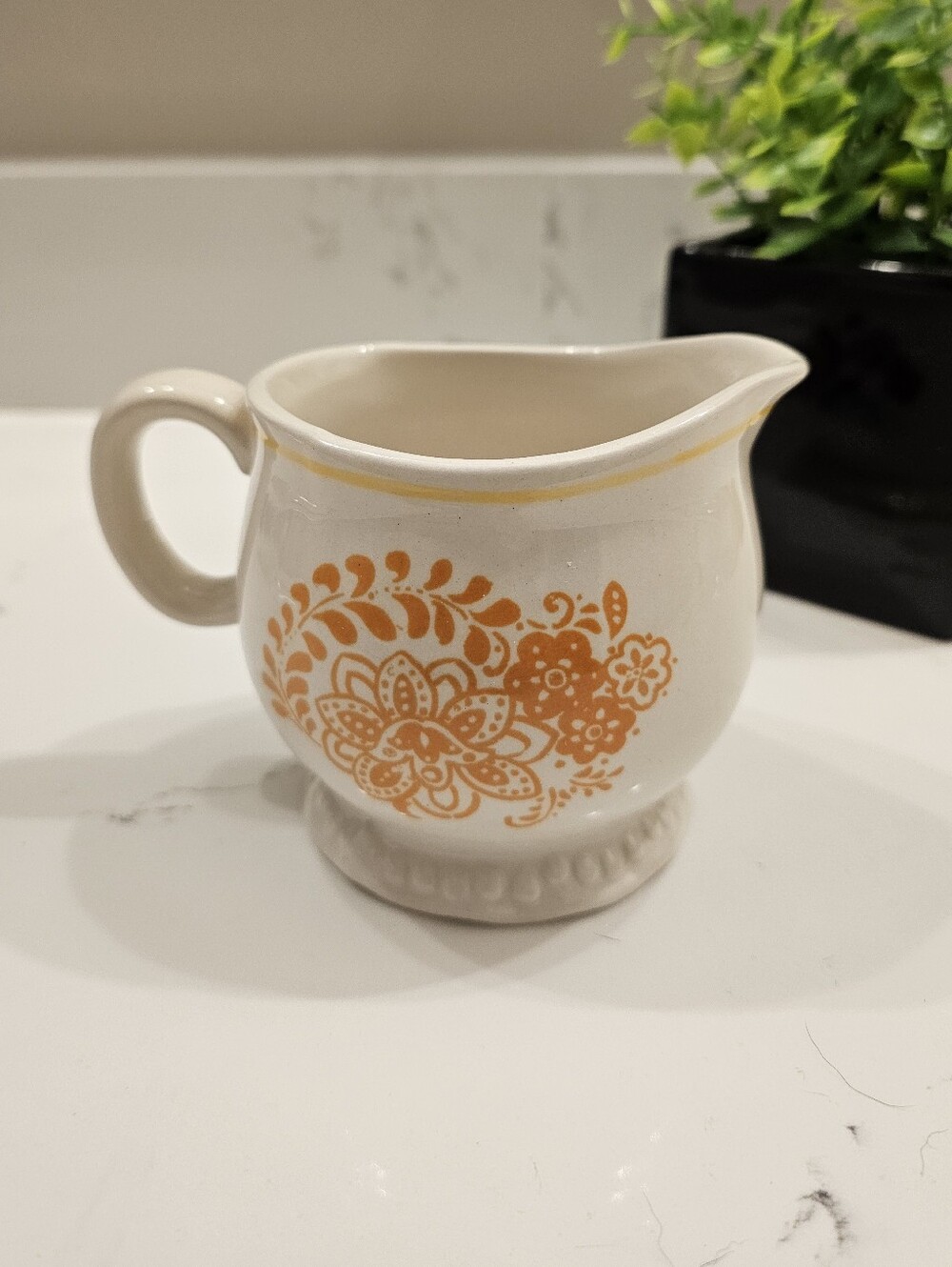 The Pioneer Woman Cream Ceramic Creamer with Orange Floral Pattern